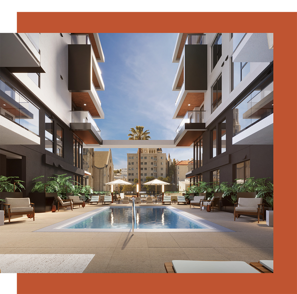 Hudson amenity - pool area with lounge chairs